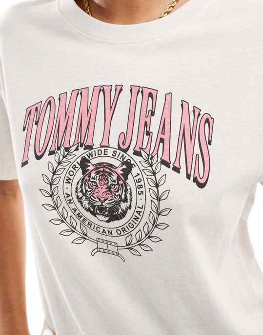 Tomme Jeans tiger varsity oversized t-shirt in oatmeal - Image 3