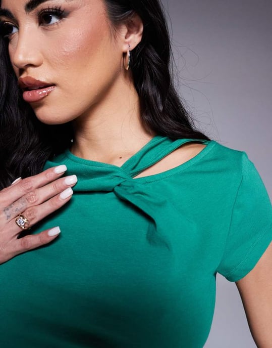 ASOS DESIGN short sleeve t-shirt with twist detail in green - Image 2