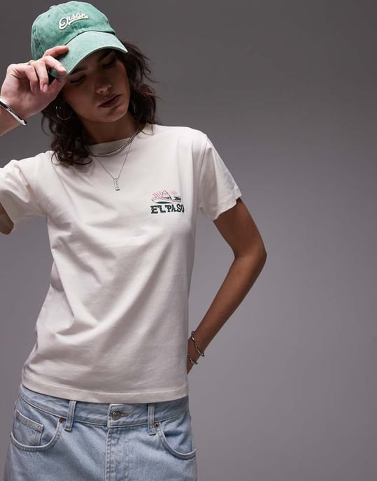 Topshop graphic Texas El Paso boxy tee in ecru - Image 4