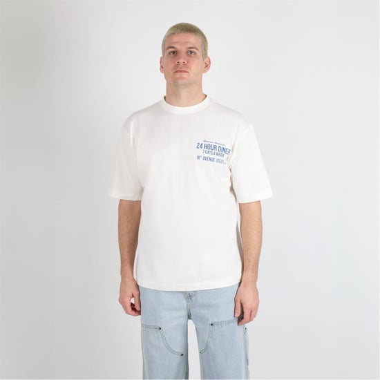 Men's Criminal Damage Oversize Fit Lettering Crew Neck T-Shirt in Off White - Image 1