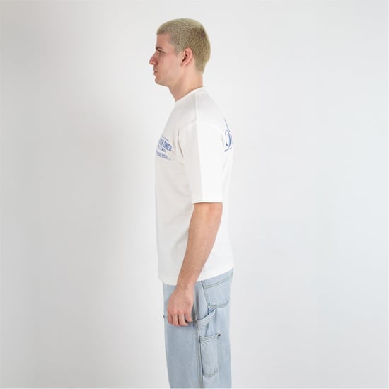 Men's Criminal Damage Oversize Fit Lettering Crew Neck T-Shirt in Off White - Image 3