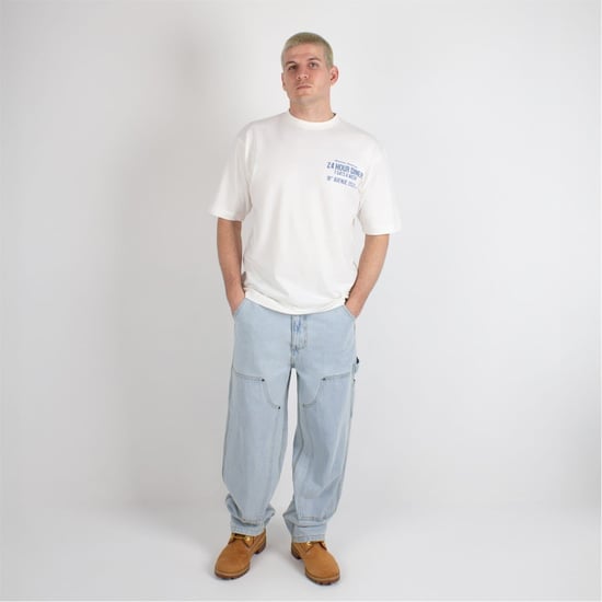 Men's Criminal Damage Oversize Fit Lettering Crew Neck T-Shirt in Off White - Image 5
