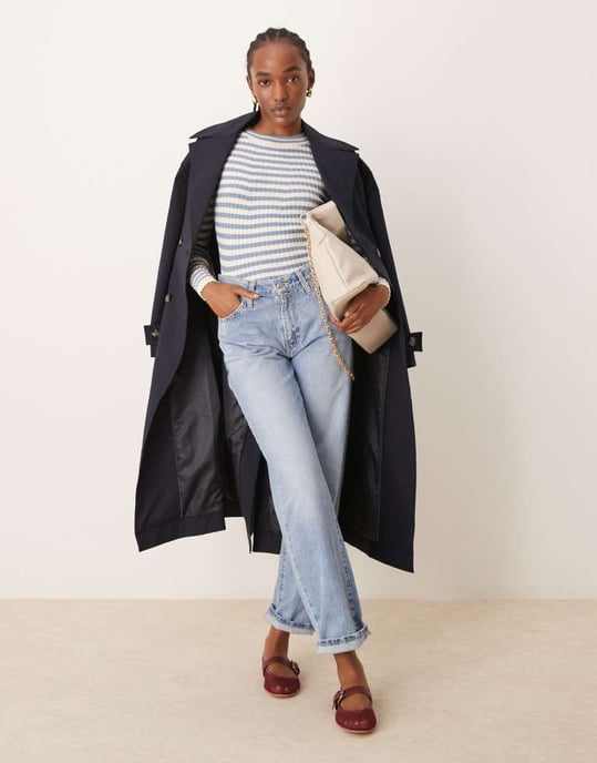 Pieces chunky ribbed knit long sleeve top in denim blue stripe - Image 4