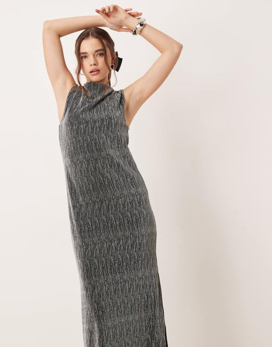 Selected Femme maxiklänning med slits i silver - Image 4