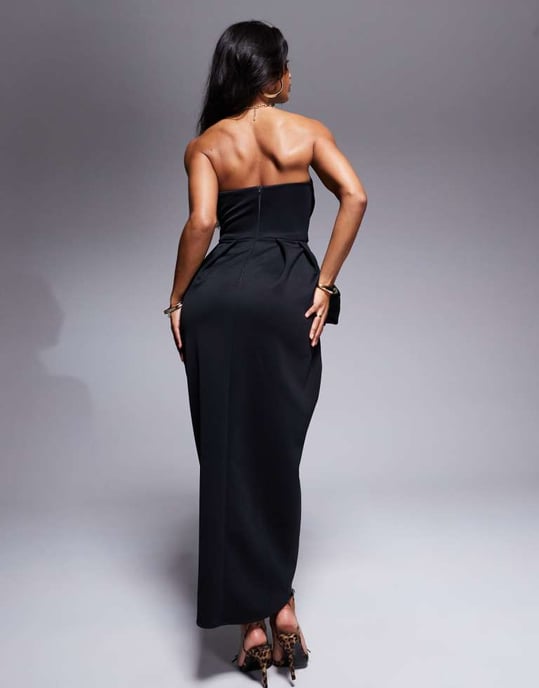 ASOS DESIGN bandeau midi-klänning med överdimensionerad rosett i svart - Image 4