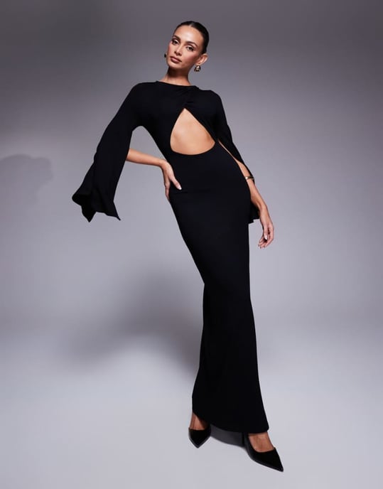 ASOS DESIGN delad änglavingad maxiklänning med utskärning i svart - Image 1