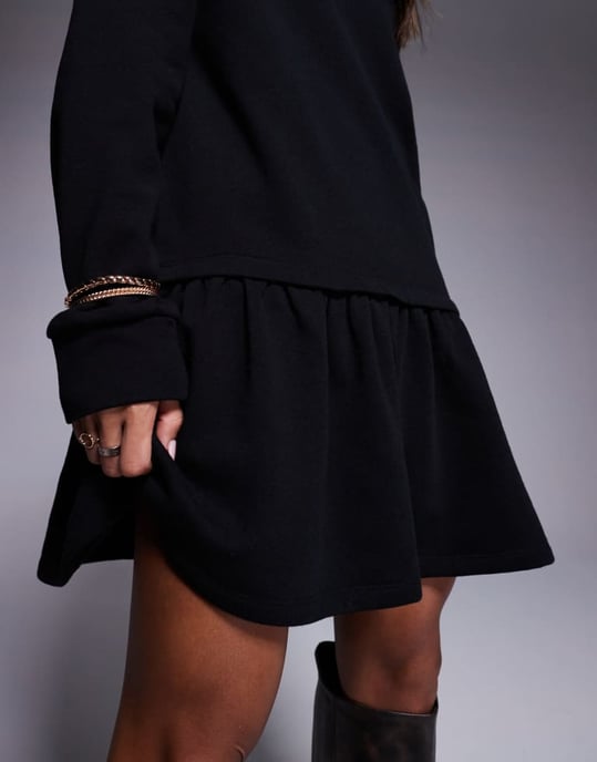 ASOS DESIGN dropped waist sweat dress in black - Image 2