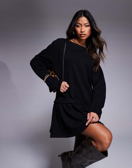 ASOS DESIGN dropped waist sweat dress in black - Image 3