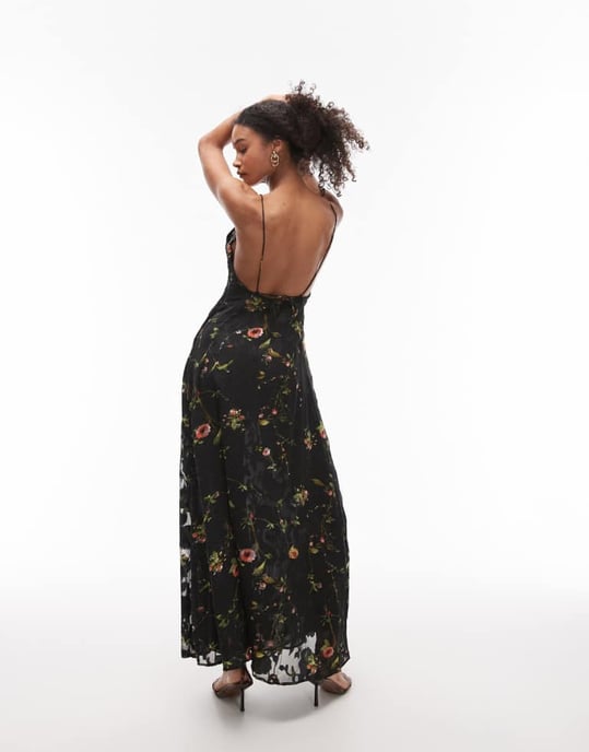 Topshop burnout blommig maxi halterneck klänning i svart - Image 2
