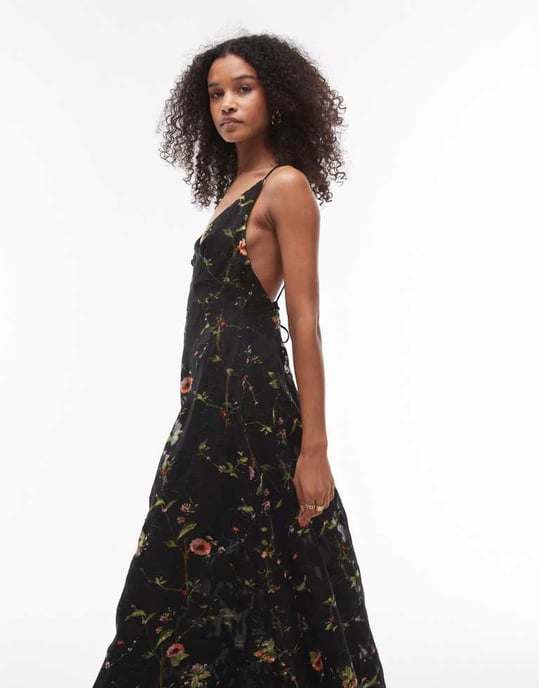 Topshop burnout blommig maxi halterneck klänning i svart - Image 4