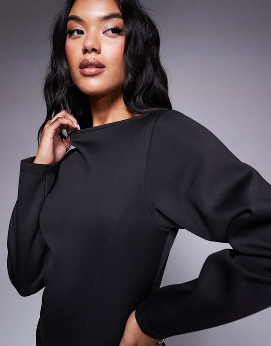 ASOS DESIGN cocoon sleeve mini dress in black in scuba-style fabric - Image 4
