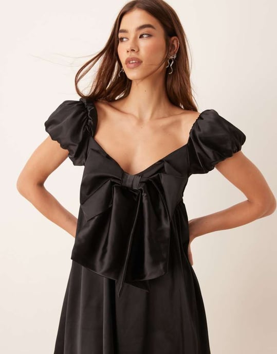 ASOS DESIGN satin oversized snörkjol baby doll-klänning i svart - Image 2