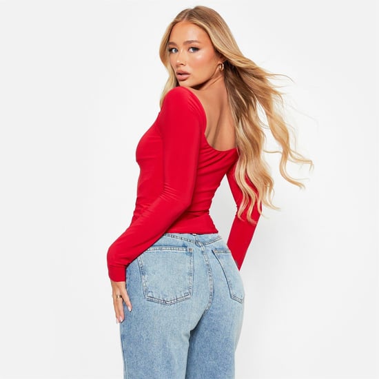 Women's I Saw It First Lace Up Ruched Bust Double Layered Crop Top in RED - Image 5