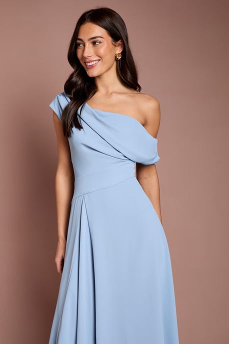Off The Shoulder Asymmetric Lightweight Crepe Midi Dress - Image 2