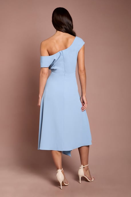 Off The Shoulder Asymmetric Lightweight Crepe Midi Dress - Image 3