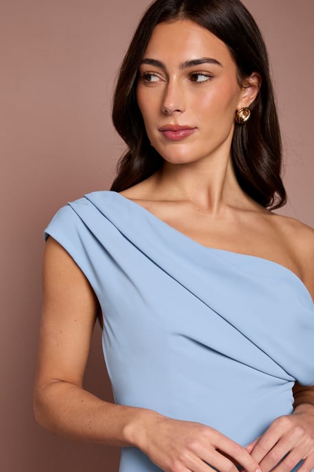 Off The Shoulder Asymmetric Lightweight Crepe Midi Dress - Image 4