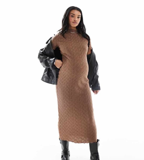 Mamalicious texturerad jerseykjol midi med salladskant i brunt - Image 1