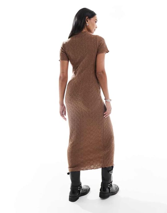 Mamalicious texturerad jerseykjol midi med salladskant i brunt - Image 2