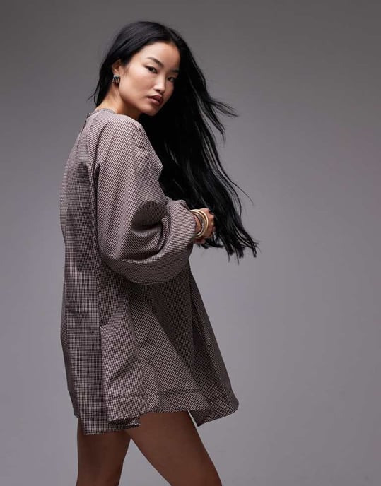 Topshop trapezklänning i brunt rutmönster - Image 2