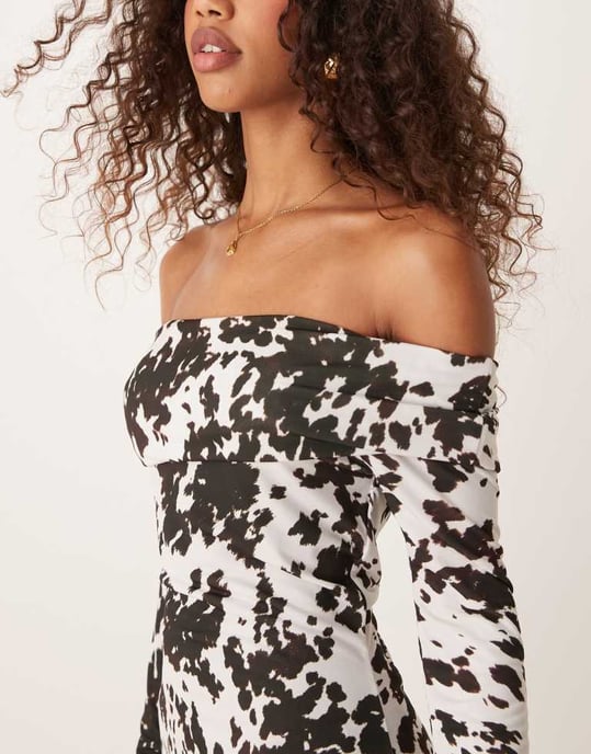 Miss Selfridge ko-mönstrad bardot mini klänning - Image 3