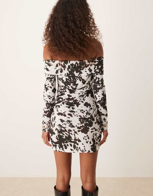 Miss Selfridge ko-mönstrad bardot mini klänning - Image 4