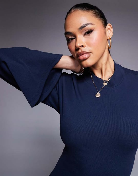 ASOS DESIGN öppen rygg med knytband höghalset mini klänning i marinblå - Image 4