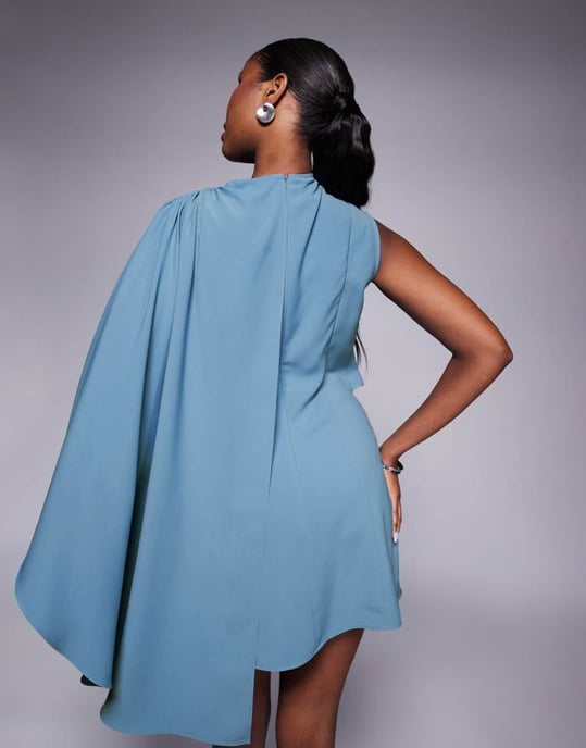 ASOS DESIGN en axel cape mini klänning i stålblå - Image 3