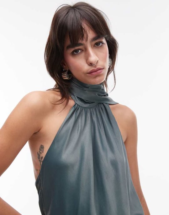 Topshop halterneck scarfdetalj mini klänning i petrol - Image 3