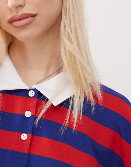 Vintage återvunnen polo krage mini klänning i randig - Image 2