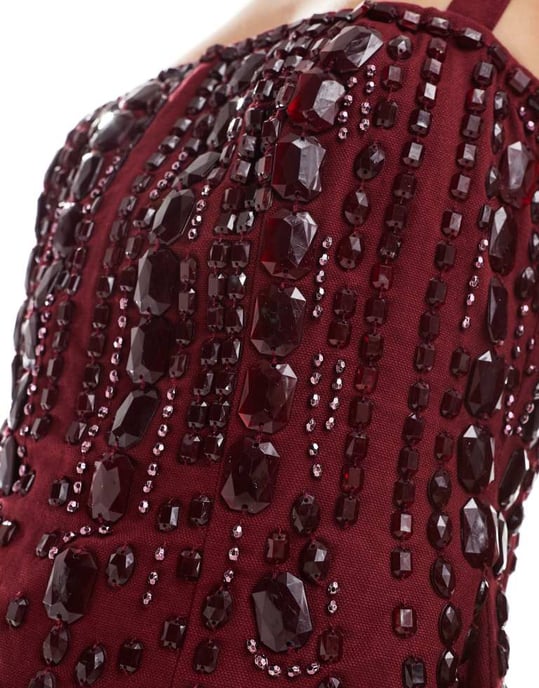 ASOS DESIGN structured gem embellished mini dress in oxblood - Image 3