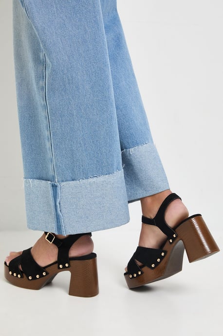 Maddy Faux Suede High Heel Chunky Platform Sandals - Image 3