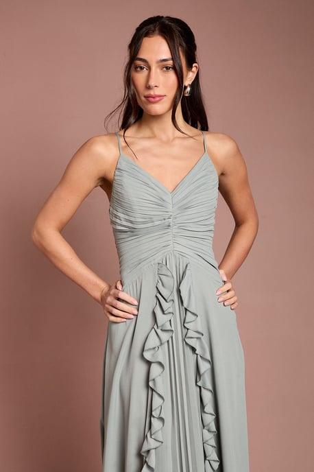 Pleat Detail V Neck Bridesmaid Maxi Dress - Image 2