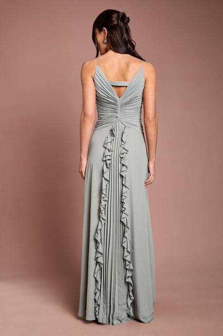 Pleat Detail V Neck Bridesmaid Maxi Dress - Image 3