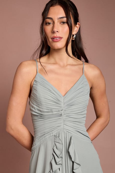 Pleat Detail V Neck Bridesmaid Maxi Dress - Image 4