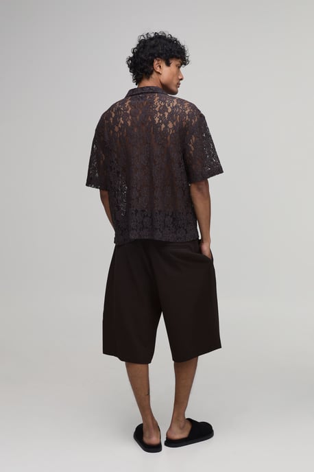 Oversized Boxy Revere Short Sleeve Lace Shirt - Image 2