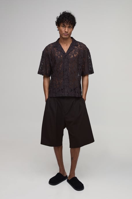 Oversized Boxy Revere Short Sleeve Lace Shirt - Image 4