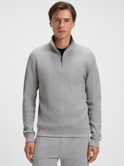 Mens Light Pastel Grey Structure Quarter Zip Sweatshirt - Image 1