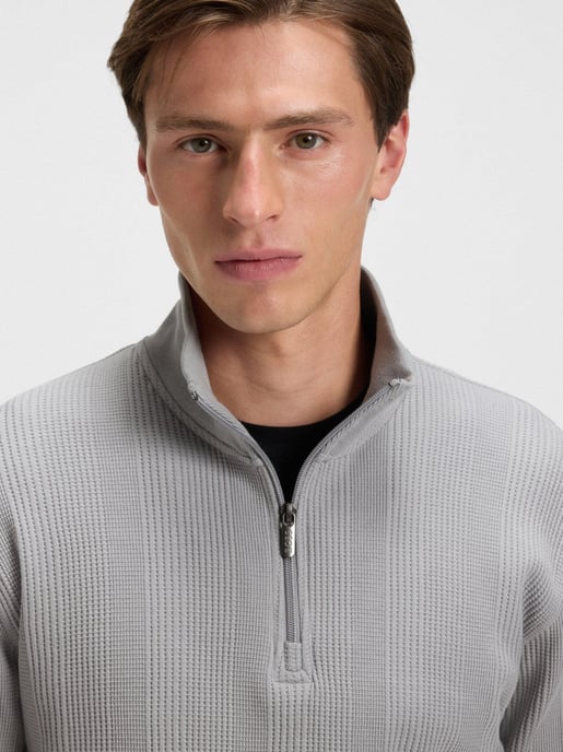 Mens Light Pastel Grey Structure Quarter Zip Sweatshirt - Image 2