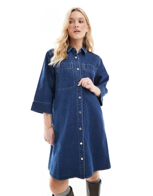 Vero Moda boxy denim minikjol i medelblå - Image 1