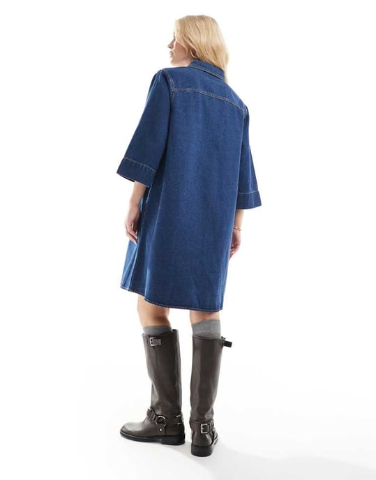 Vero Moda boxy denim minikjol i medelblå - Image 2