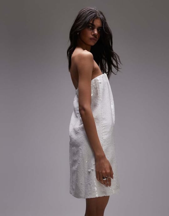 Topshop paljetterprydd bandeau miniklänning i vitt - Image 4