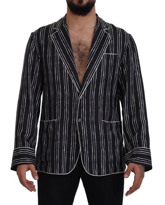 Dolce & Gabbana Blauw Gestreepte Zijde Pyjama Shirt Jas - Image 1