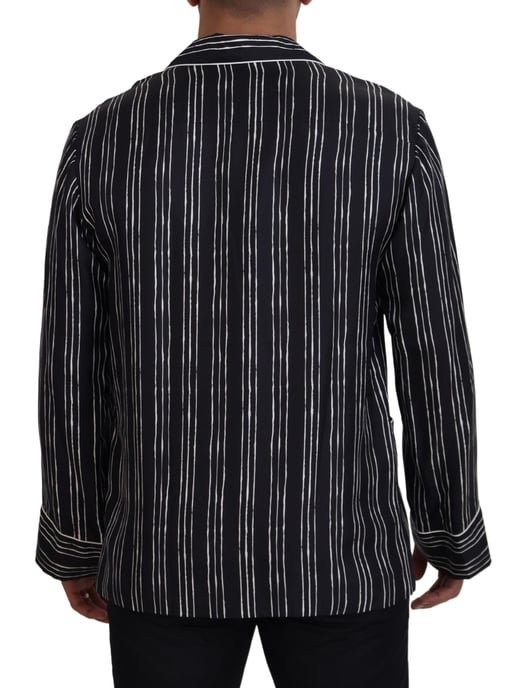 Dolce & Gabbana Blauw Gestreepte Zijde Pyjama Shirt Jas - Image 3