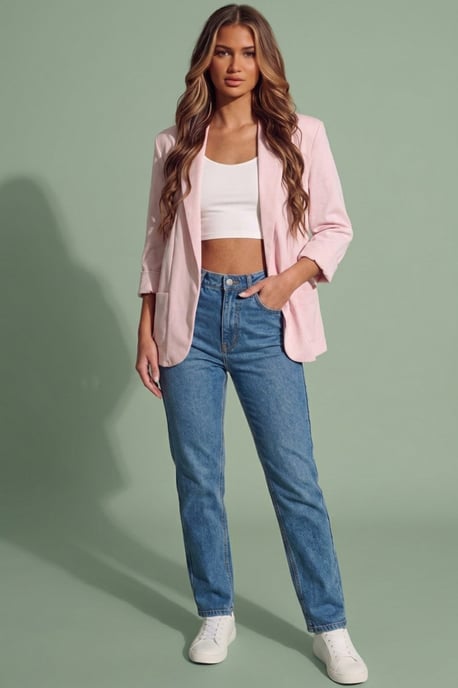 Ruched Sleeve Tailored Open Front Blazer - Image 3