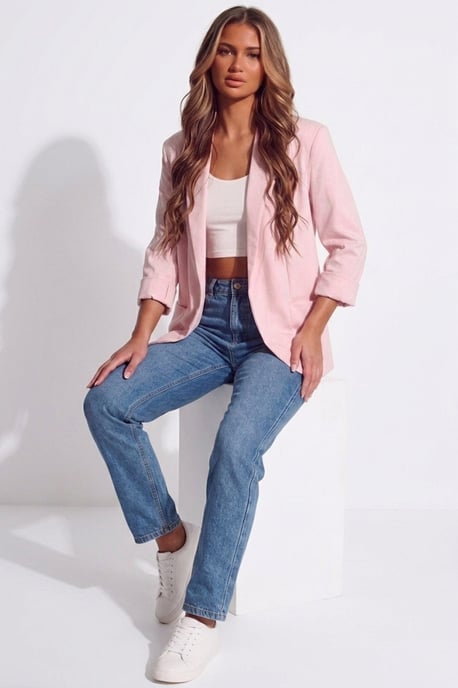 Ruched Sleeve Tailored Open Front Blazer - Image 4