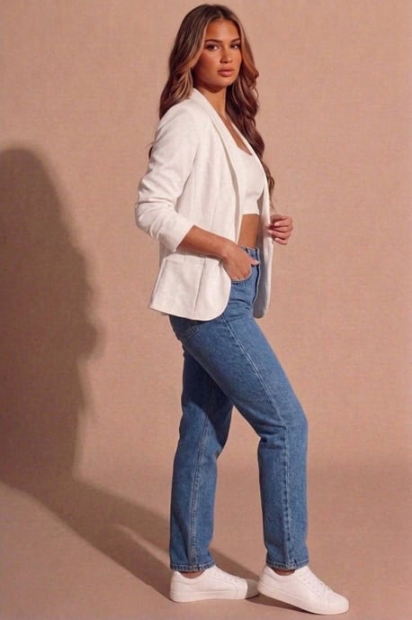 Ruched Sleeve Tailored Open Front Blazer - Image 6