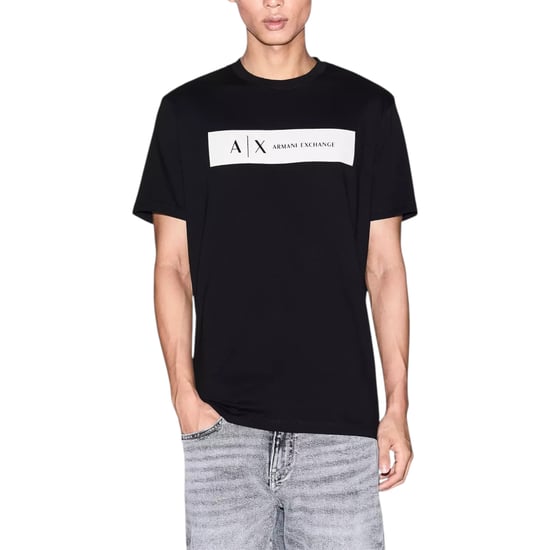 Armani Exchange Mens T-Shirts Central Logo Print Cotton Tee Summer Top Black - Image 1