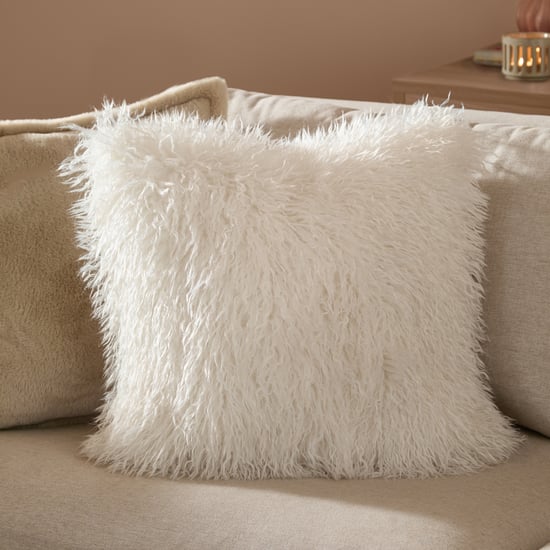 Furn Rowan Faux Fur Polyester Filled Cushion, Ecru - Image 1