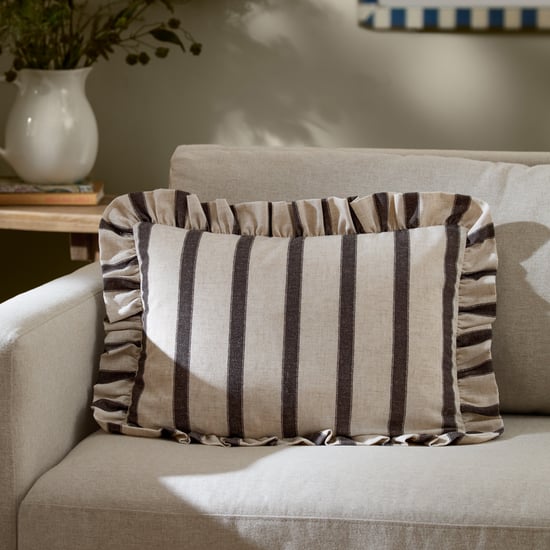 Wylder Connie Striped Ruffle Cushion Cover, Chocolate - Image 1