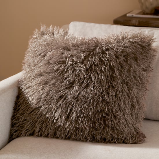 Furn Rowan Faux Fur Polyester Filled Cushion, Mocha - Image 1